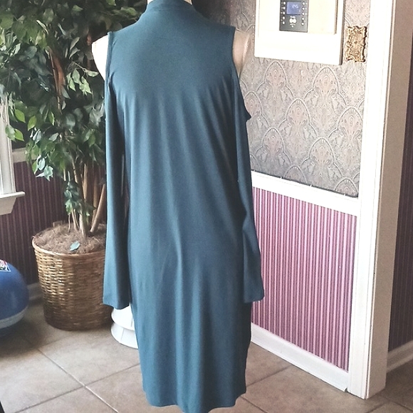 NWT Choker Keyhole Bodycon Long Sleeve Dress Peacock Green Plus Size 1X - Picture 5 of 8